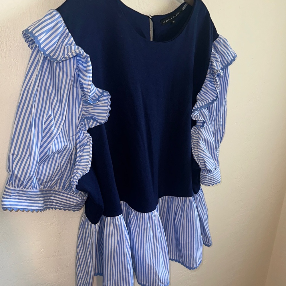 English Factory Navy and Blue Striped Blouse - Picture 3 of 6